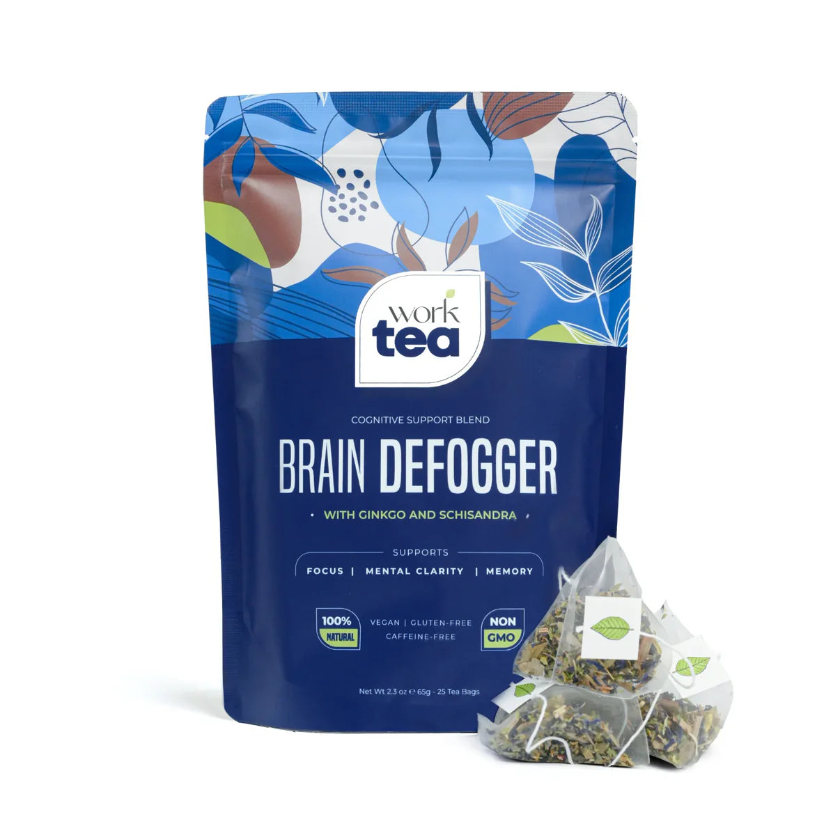 Work Tea 'Brain Defogger' packaging with tea bags on a white background